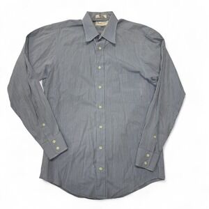 Burberrys Vintage Mens Striped Button Up Dress Shirt 15-34 Blue Cotton USA‎ Made